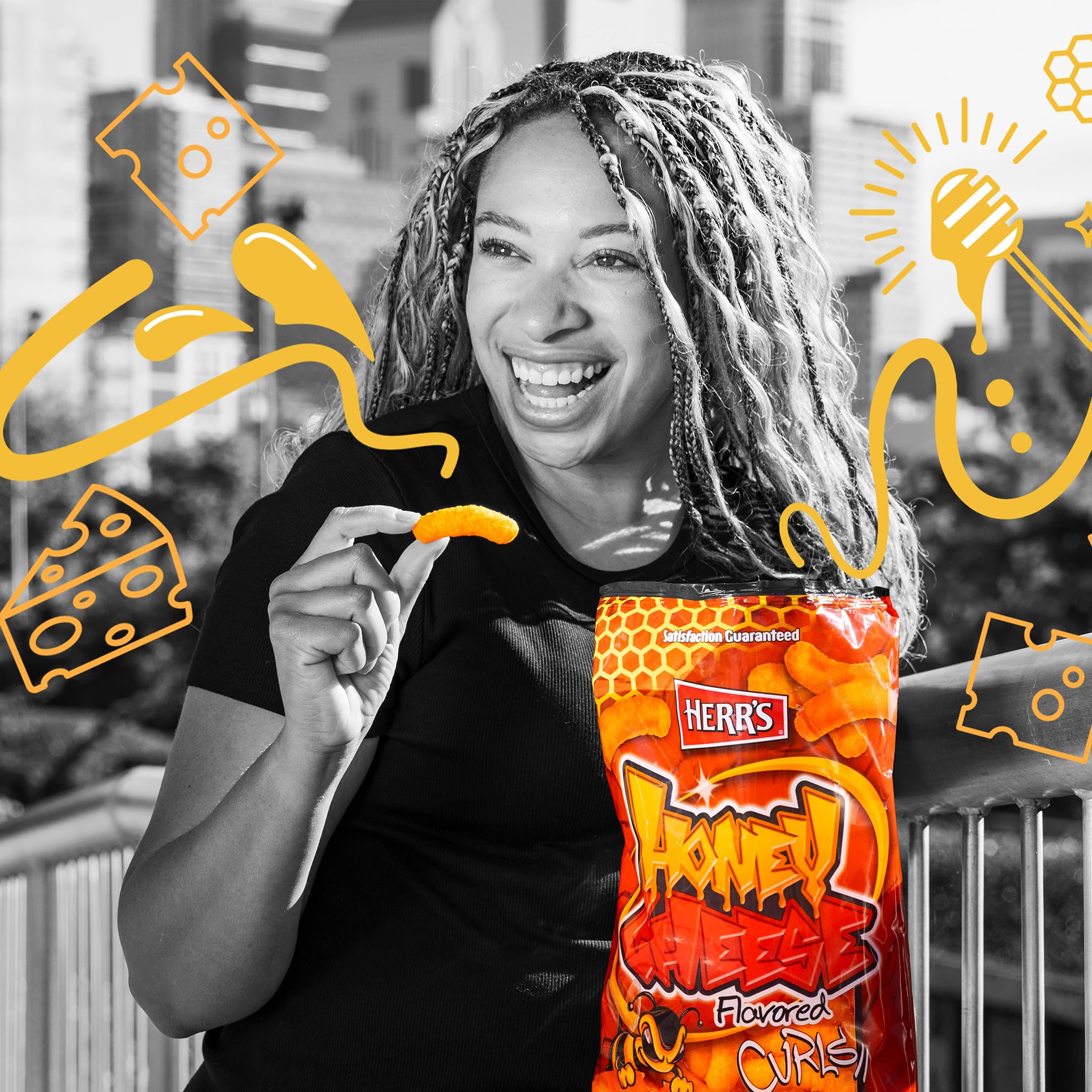 Herr’s Cheese Curls, Honey Cheese Flavored, Gluten Free Snacks, 1oz Bag (7 Count) - Image 3