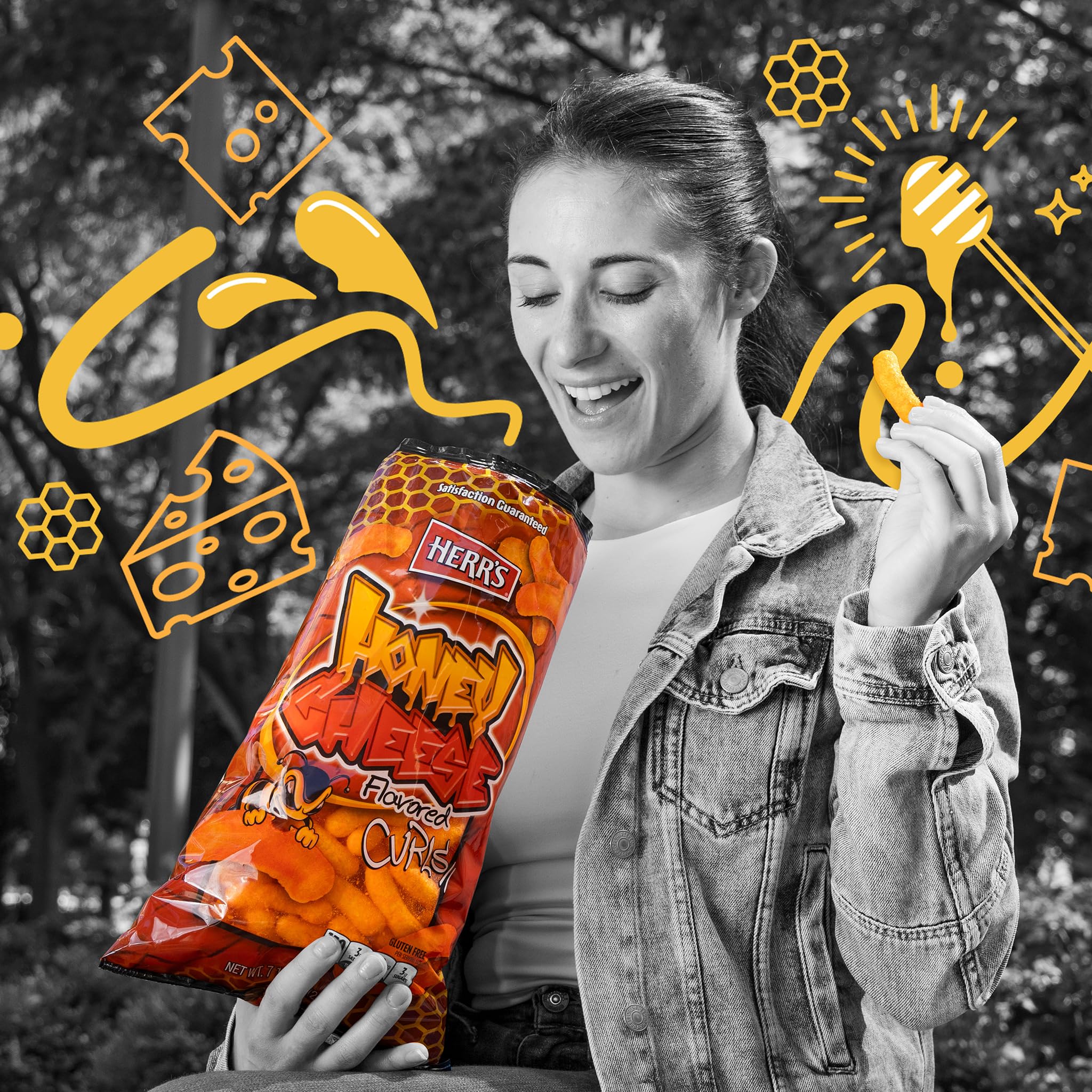 Herr’s Cheese Curls, Honey Cheese Flavored, Gluten Free Snacks, 1oz Bag (7 Count) - Image 4