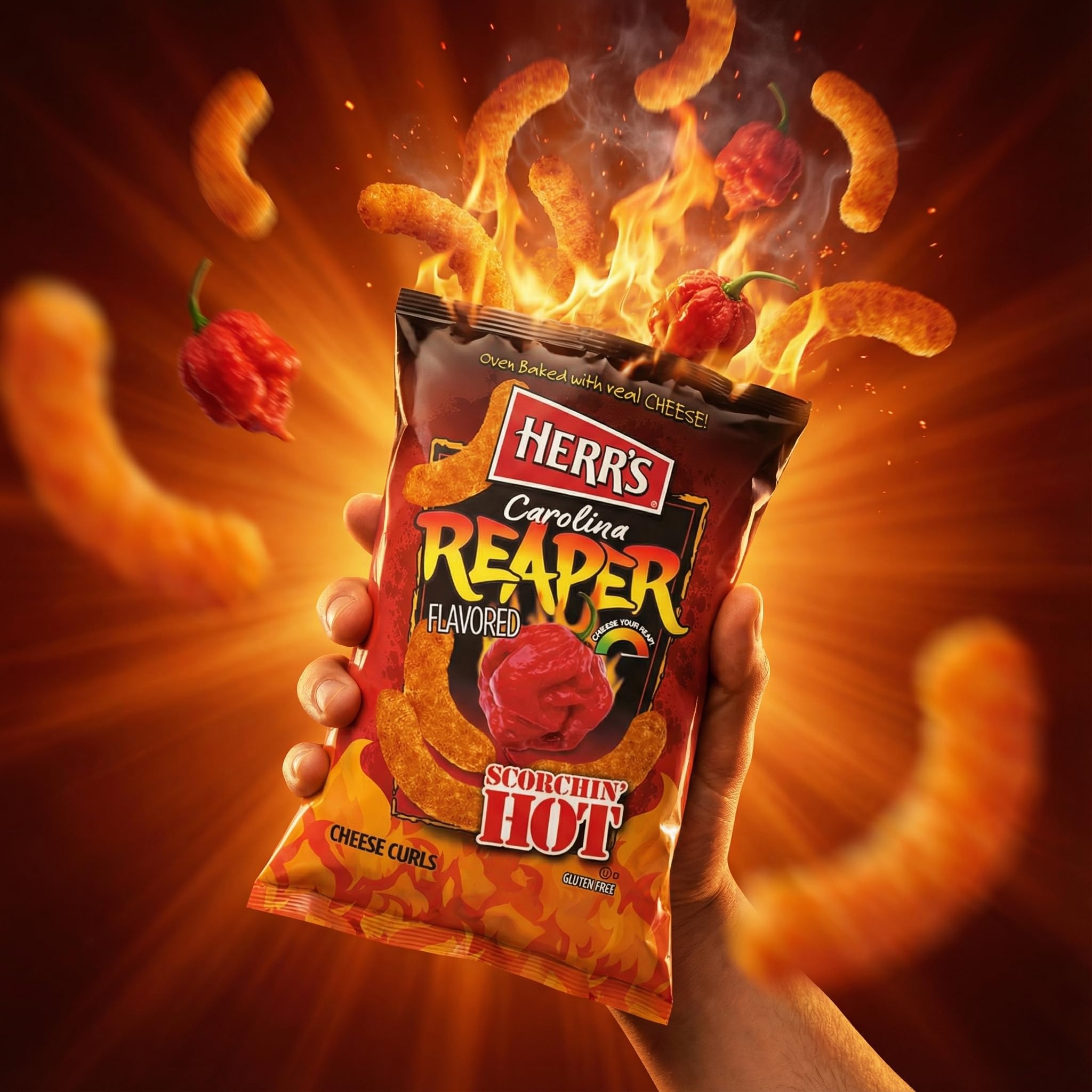 Herr's Snacks - Gluten-Free Spicy Snacks For Adults and Kids - Carolina Reaper Cheese Curls - 6 Ounce (Pack of 6) - Image 9